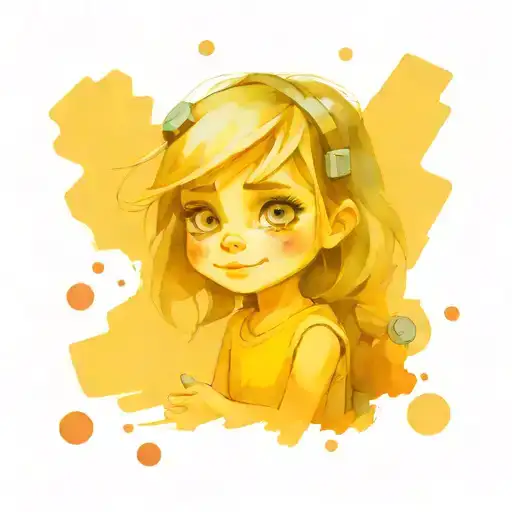 A Playful Tattoo Design Of A Little Girl With Big Eyes Laughing Joyfully Surrounded By Rock Elements