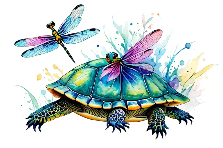 Turtle And Dragonfly Hovering