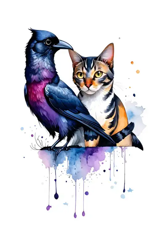 Cat And Crow Halloween Themed
