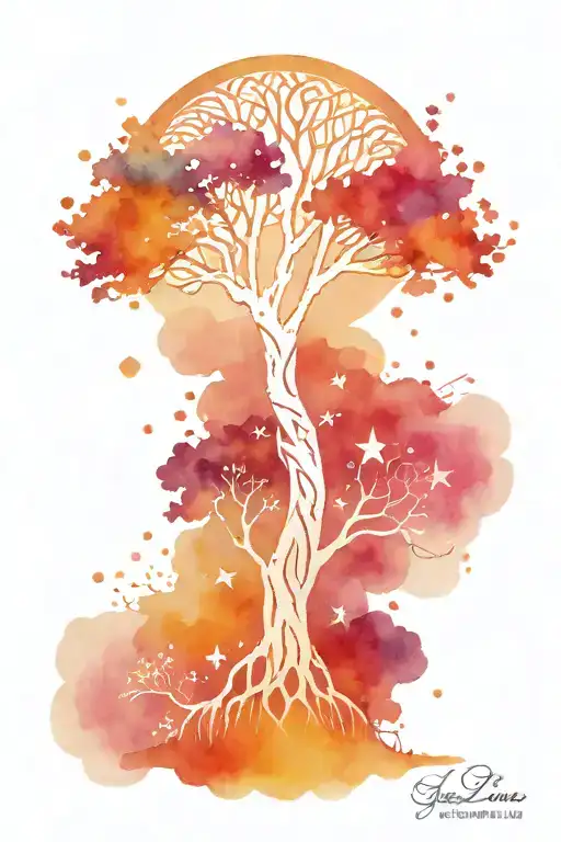Tree Of Life Intertwined With Eternal Love Symbol With Stars