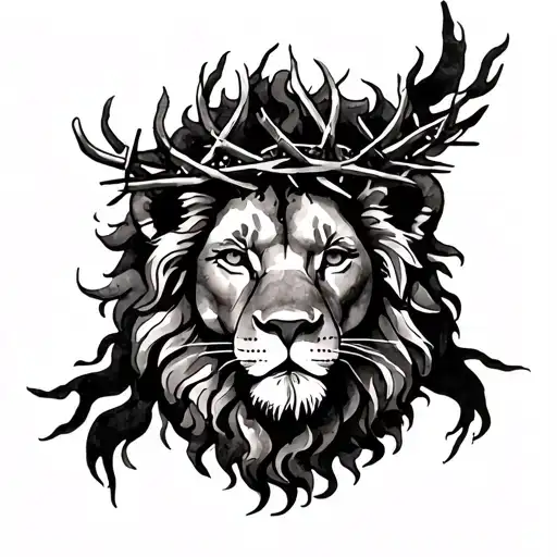 Lion Of Judah On The Chest Of A Man With A Crown Of Thorns