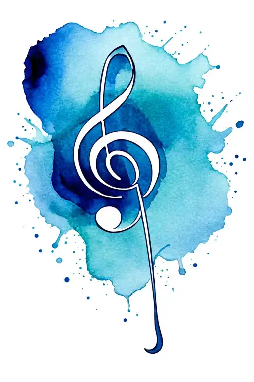 Treble Clef Symbol Fine Line With Water Colour Splashes