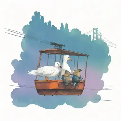 1 Duck And 1 Bear Riding A Cable Car In San Francisco
