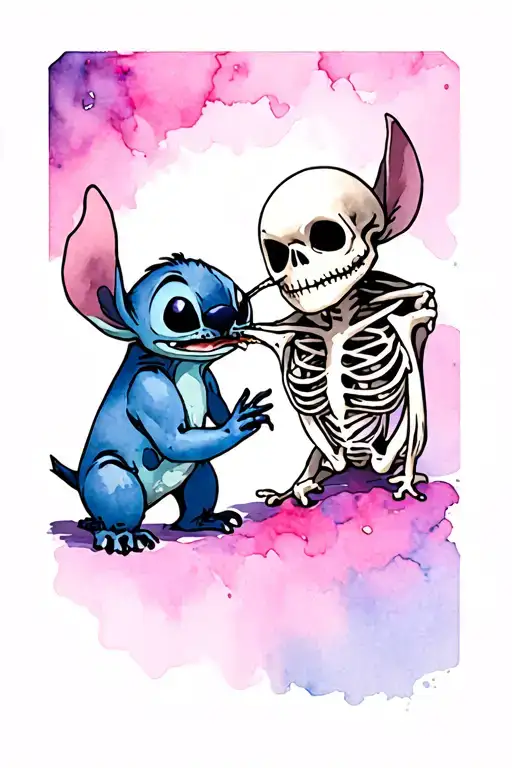 Stitch From Lilo And Stitch Biting Jack Skeleton From Nightmare Before Christmas