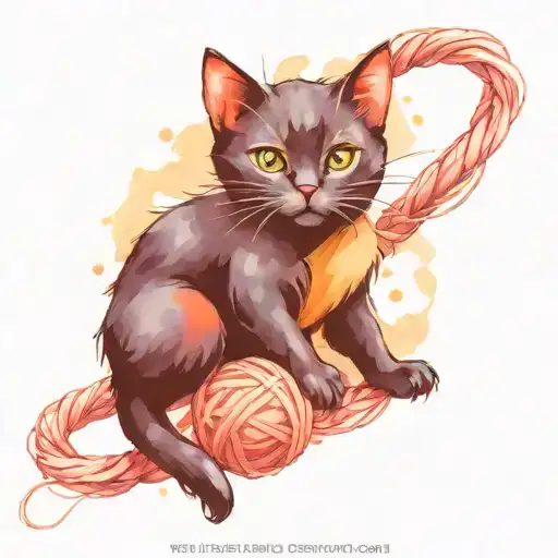Little Black Cat Playing With Ball Of Yarn