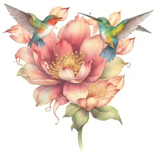 Hummingbirds And Lotus Flowers