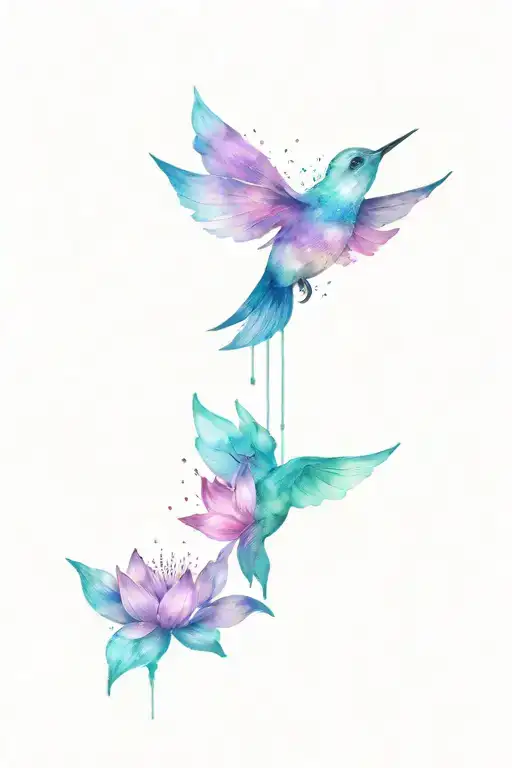 Lotus Flowers And Hummingbirds In Galaxy Colors