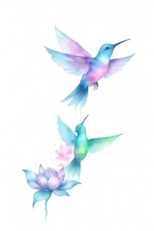 Lotus Flowers And Hummingbirds In Galaxy Colors