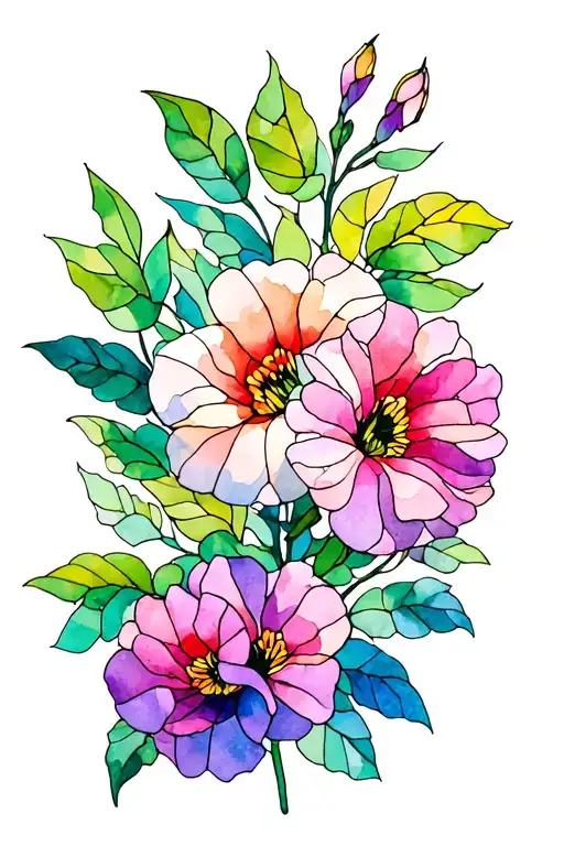 Stained Glass Morning Glories And Peonies