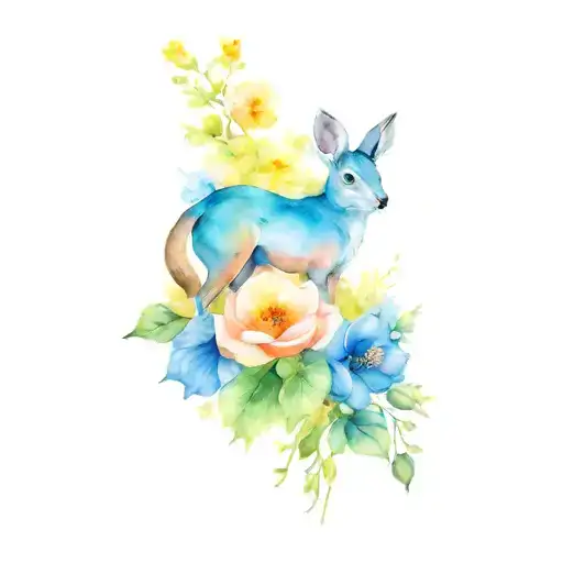 Animal And Flowers In Bright Colors