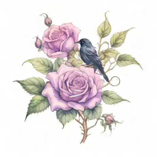 A Deadly Nightshade Plant Intertwined With Roses And Crows