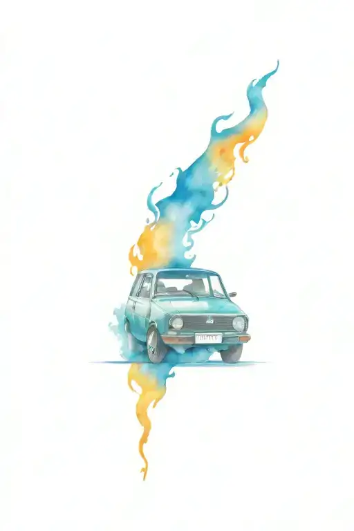 Volkswagen Golf 5 2007 With Flames And Two Blue Eyes Looking From The Flames