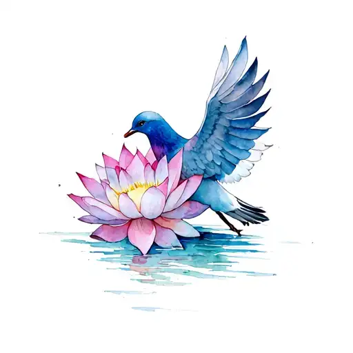 Dove Carrying An Lotus Flower