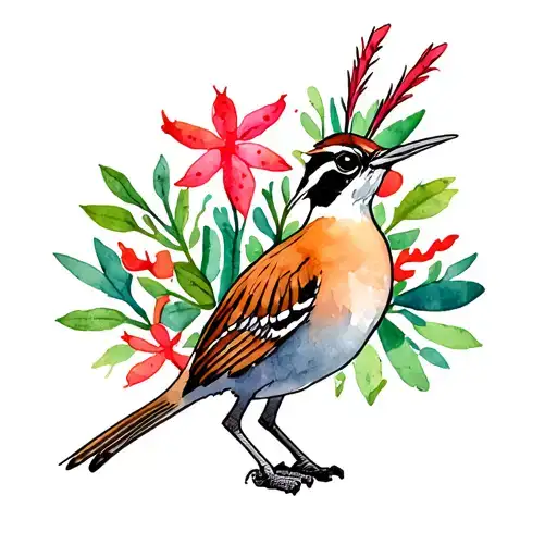 Roadrunner Surrounded By Colorful Christmas Cactus Vines