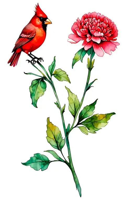 Cardinal And A Carnation Flower