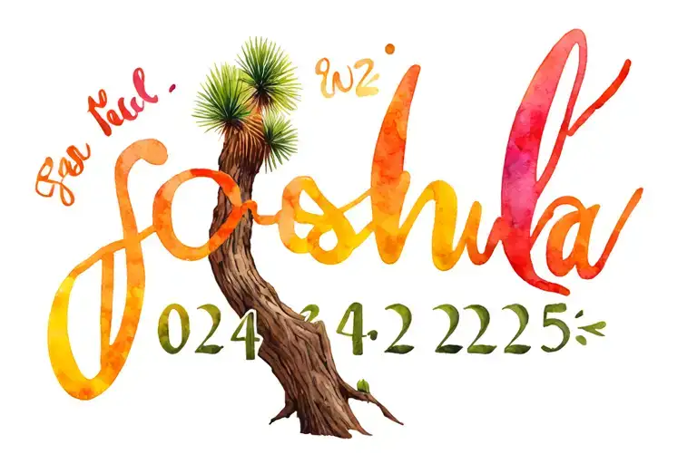 Joshua Tree With The Date 04 02 2025 With Joshua Written As The Trunk