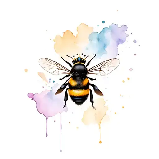 Bumblebee With A Crown Watercolour Splashes Background