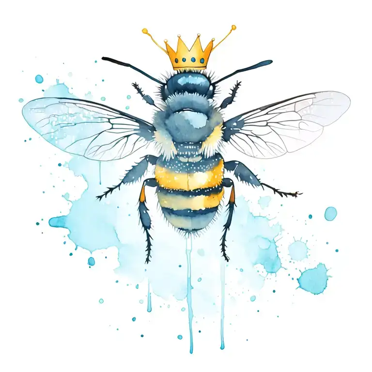 Bumblebee With A Crown Watercolour Splashes Background