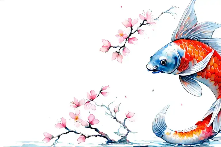 Koi Fish And Cherry Blossoms