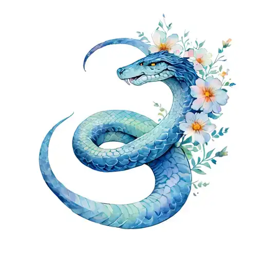 Ouroboros Snake Eating Itself With Flowers In The Middle Of The Circle