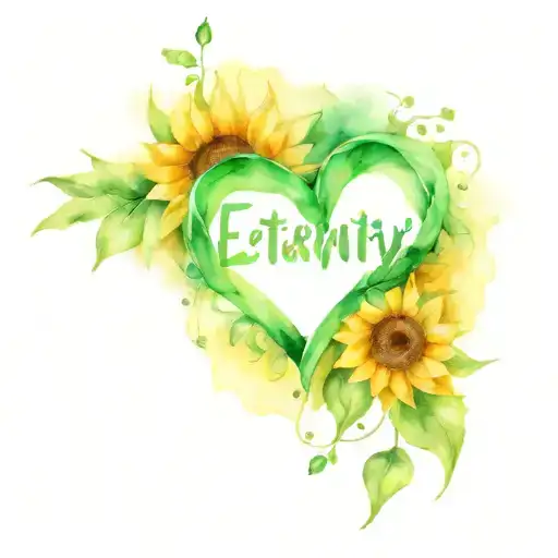 Green Heart Sunflower And Word Eternity