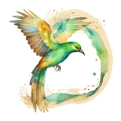 Gold-bodied Senegal Bird Flying Away With Green Wings And A Brown Head