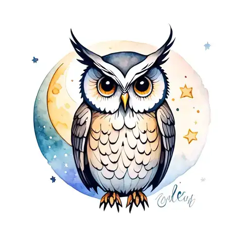 Owl With Moon And Stars