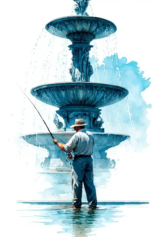 Man Fishing In The Forsyth Fountain In Savannah Ga