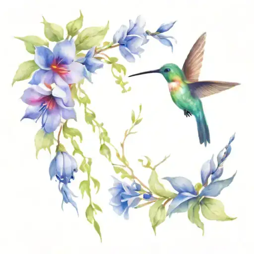 Humming Bird In A Flower Feild