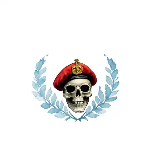 A Royal Marine Commando Beret With The Royal Marine Commandos Crest On The Beret Pin Worn By A Skull