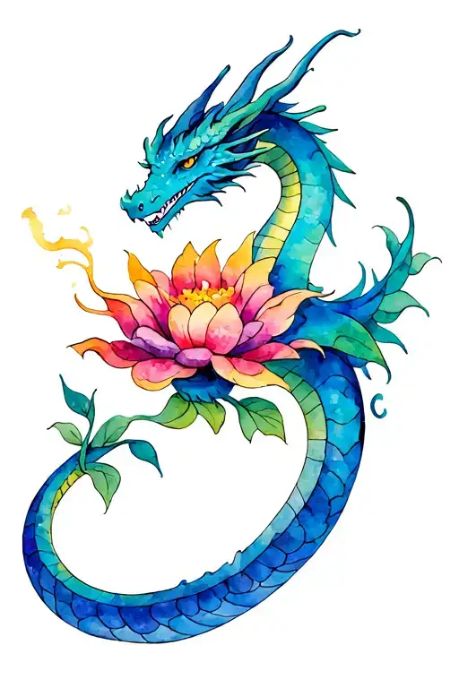 Dragon Coming Out Of A Flower Blooming Like Snake Coiled