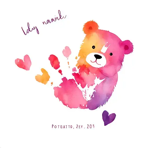 Baby Handprint Watercolor Name Date Bear
