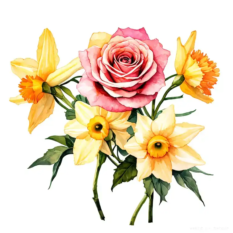 Daffodil And Rose Bouquet