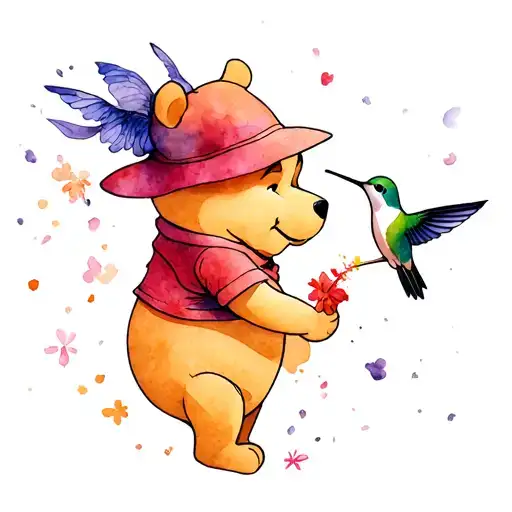 Delicate Winnie The Pooh With A Hummingbird Feeding