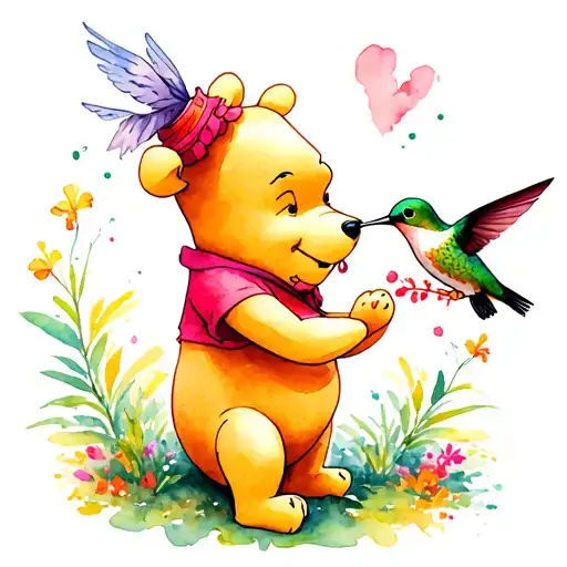 Delicate Winnie The Pooh With A Hummingbird Feeding