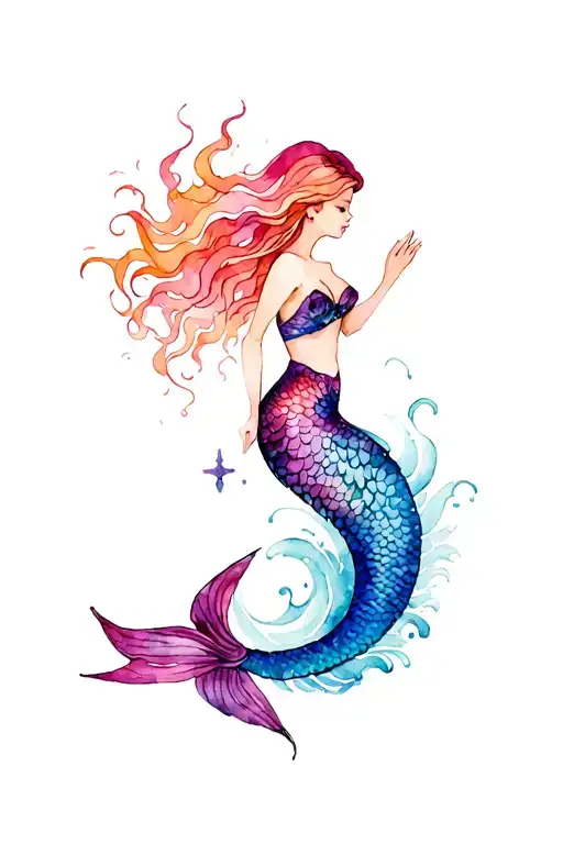 Ocean Waves And Siren Mermaid