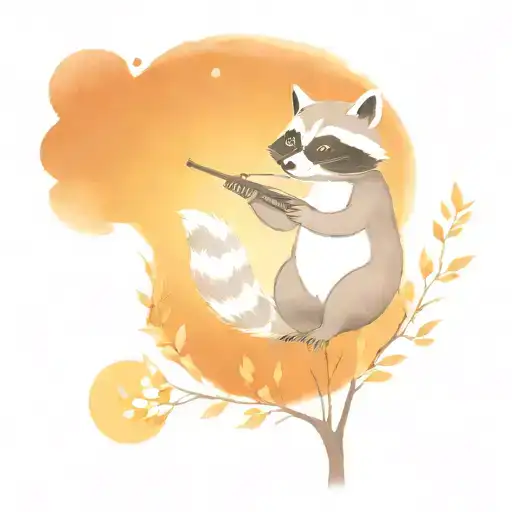 A Talking Raccoon Playing Music In A Moonlit Clearing With A Witch Observing From Afar
