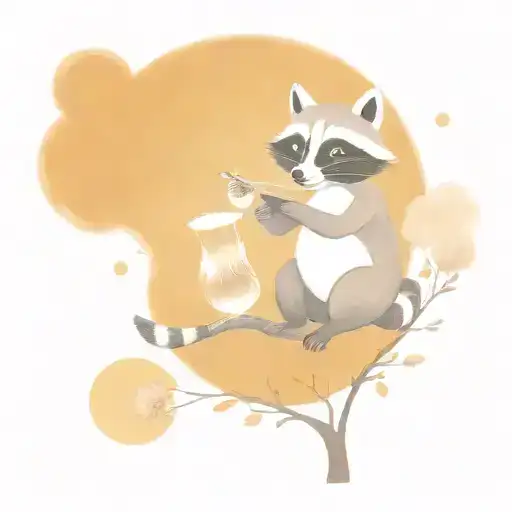 A Talking Raccoon Playing Music In A Moonlit Clearing With A Witch Observing From Afar