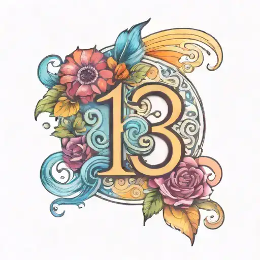 Number 13 With Rainbow