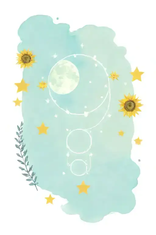 Moon Phases With Sunflower And Leo Constellation