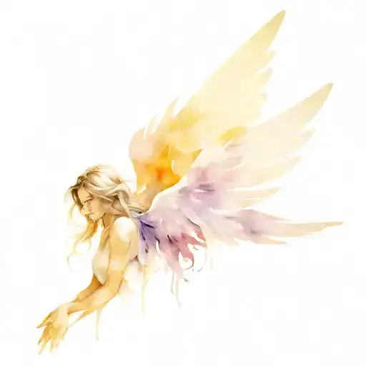 Androgenous Angel With Black And Purple Watercolour Wings