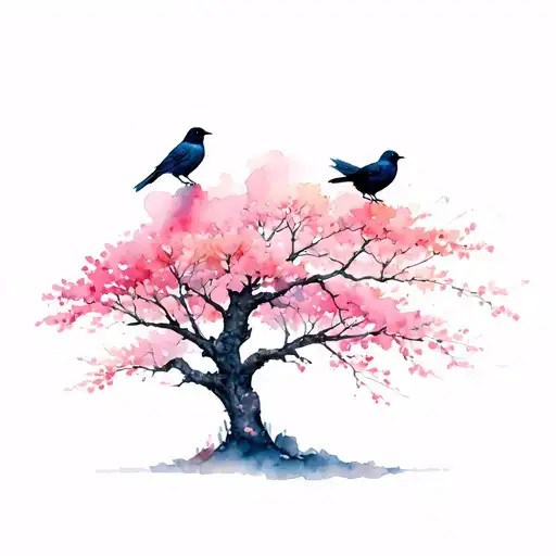 Sakura Tree With Crows