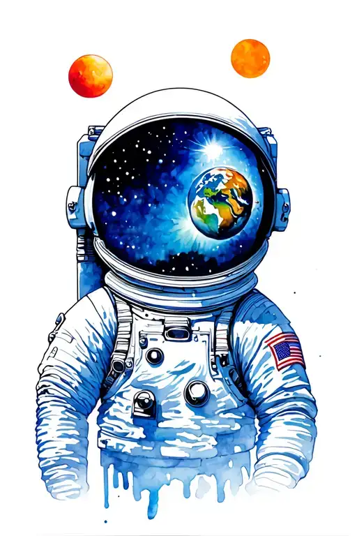 Astronaut With Helmet Reflecting Earth With 2 Suns Behind Him