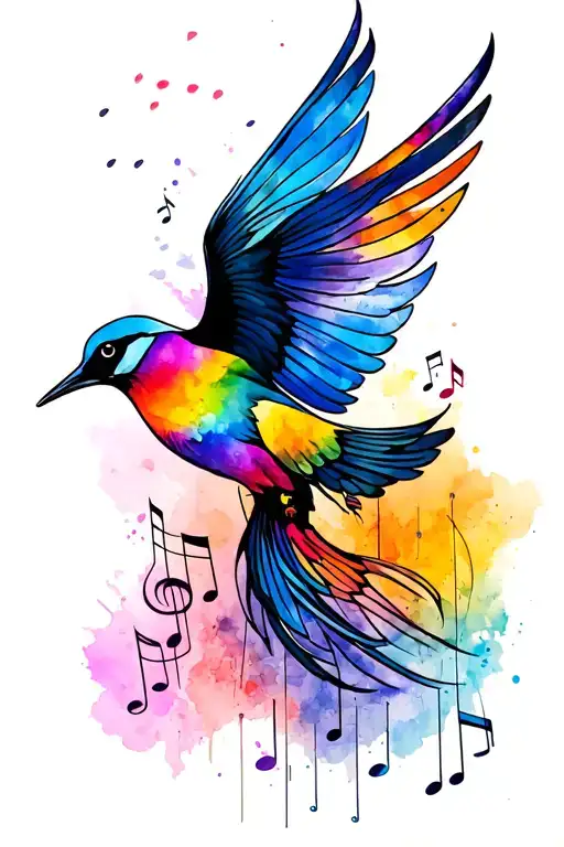 Graphic Tribal Swallow With Music Notes For Men's Full Forearm