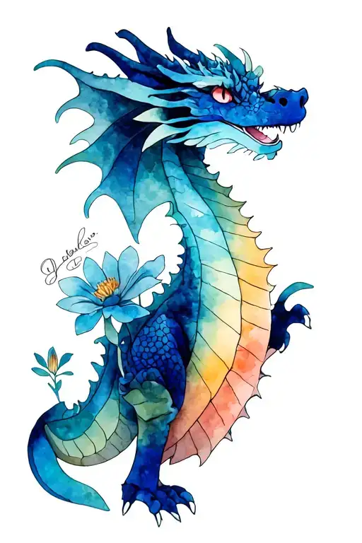Flowers Watercolour Dragon Anime