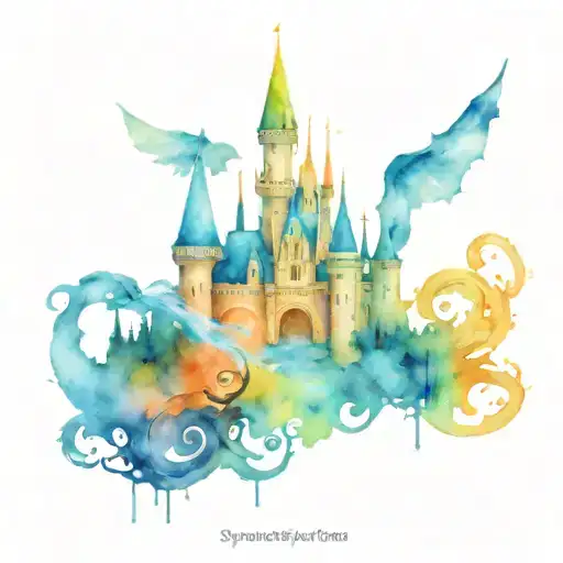 Watercolor Tattoo Of The Speak Now Castle With Dragons And Allusion To Taylor Swift Lyrics