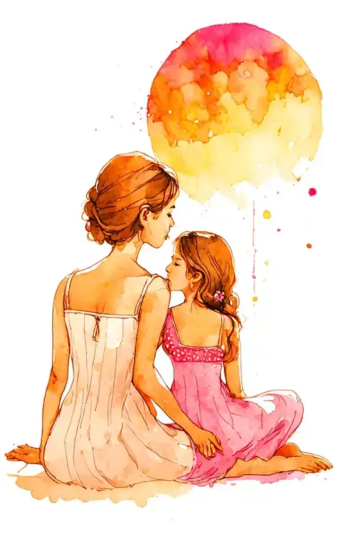 Mom And Daughter Sitting