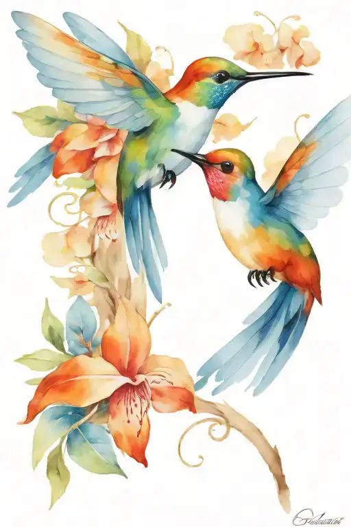 Hummingbird And Butterfly Perched Blue Butterfly