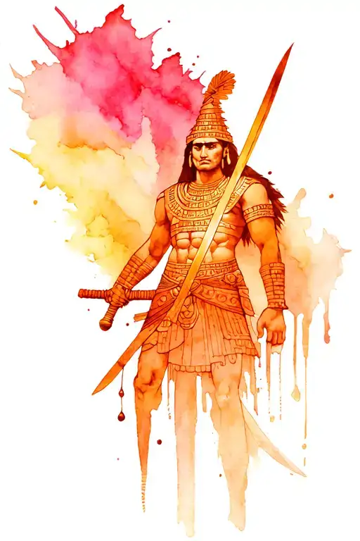 Mayan Warrior Wielding His Sword