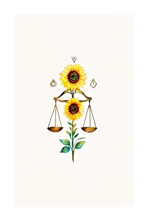 Capricorn Symbol And Libra Scales With Sunflower Tribal